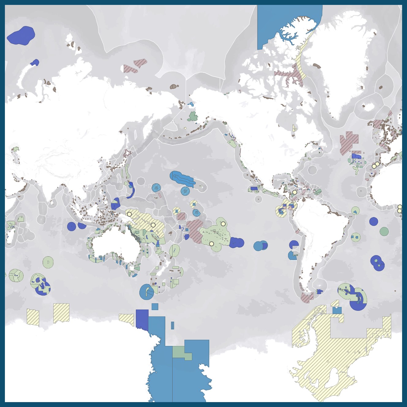 A world map showing large ocean managed areas.